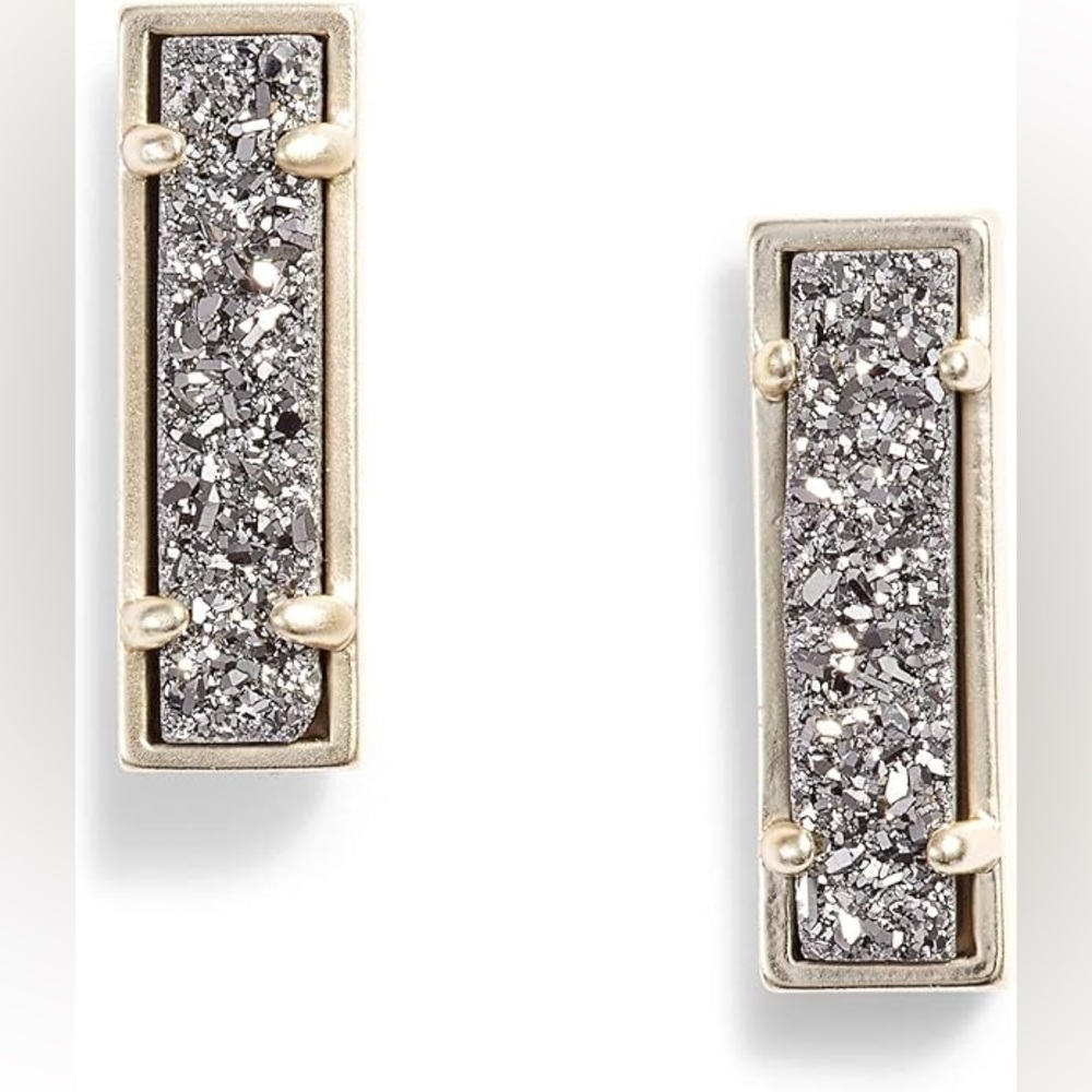 KENDRA SCOTT Lady Stud Earrings in Gold Platinum Drusy w/ Jewelry Pouch